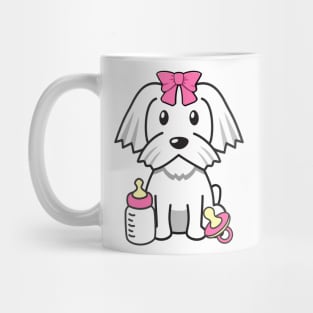 cute baby white dog wears a pink ribbon Mug